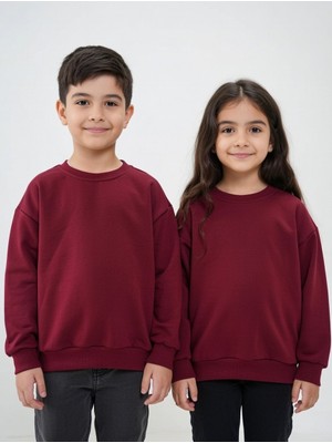 Kyex Kids Unisex Çocuk Bordo Bisiklet Yaka Basic Sweatshirt - %100 Pamuklu Yumuşak Dokuma