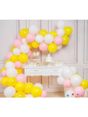 İstoç Parti 50 Adet 12 Inç Metalik Parti Balonu Metalik Sarı -Metalik Beyaz - Metalik Pembe + 5 mt Balon Zinciri