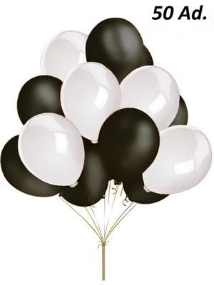 İstoç Parti 50 Adet Metalik Balon (Siyah - Beyaz Karışık)