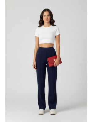 Evolaria Kadın Modal Çımalı Yüksek Bel Beli Lastikli Bol Paça Pantolon - Lacivert