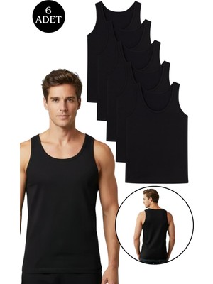 Exlove 6 Adet Askılı Erkek Siyah Atlet Pamuklu