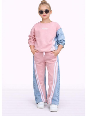 Rapapa Kız Çocuk  Kot Garnili Şeritli  2 Iplik Eşofman Takımı 43128P