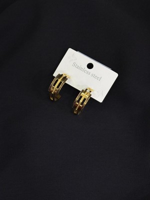 316L Çelik Gold Renk Siyah Desenli Küpe