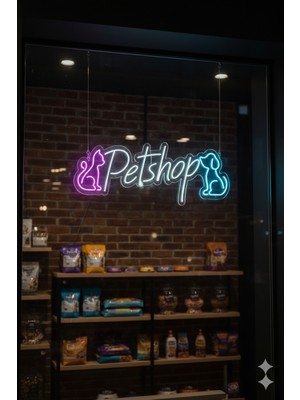 Dekoraven Petshop Logo Tasarım Neon Tabela - Evcil Hayvan Mağazası Dekoratif AYDINLATMA(80X30CM)