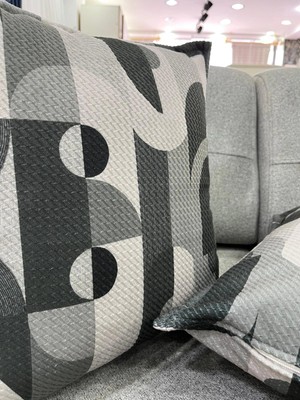 Nivemes Home Nıvemeshome Geometrik Gri-Siyah Desenli 45X45 Kırlent Kılıfı