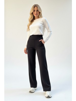 Evolaria Kadın Süper Yüksek Bel Korsaj Bol Kesim Krep Pantolon – Siyah