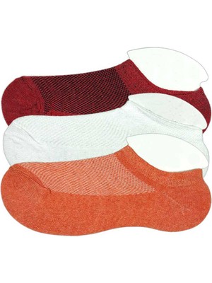 3 Adet Çocuk Sneaker Patik Çorap Bordo Beyaz Turuncu