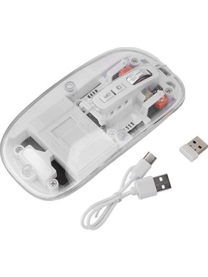 Bosile Premium Şeffaf Kablosuz Mouse: 3 Modlu Bağlantı, Sessiz Tık ve Şarjlı – Modern Slim Tasarım