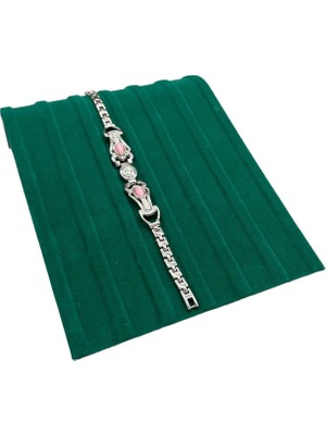 Megass Dekor Süet Kumaş Yeşil Renk 23/16 cm Bileklik Künye Standi