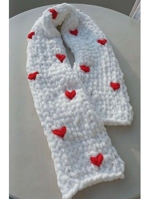 Beyaz Kırmızı Pufyy Atkı