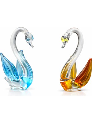 El Yapımı 2’li Cam Kuğu Figürü – Dekoratif Cam Biblo Seti