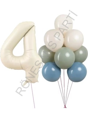 İstoç Parti Krem Rakam ve Balon Seti Yaş-4