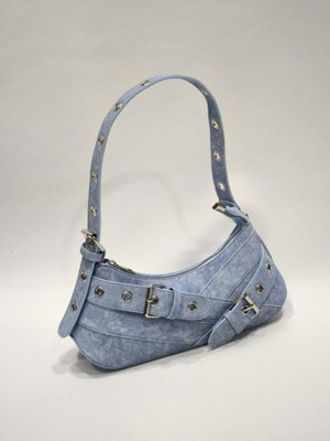 adissa collection Rocker - Tokalı Metal Halkalı Baget Çanta | Gümüş Aksesuarlı Punk Hobo