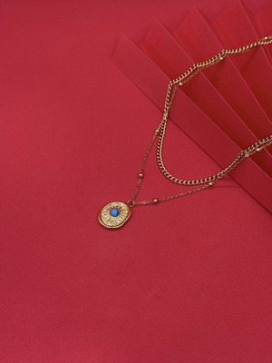 Melisa Takı & Aksesuar Mavi Taşlı Güneş İkili Kolye