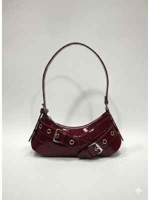 adissa collection Rocker - Tokalı Metal Halkalı Baget Çanta | Gümüş Aksesuarlı Punk Hobo