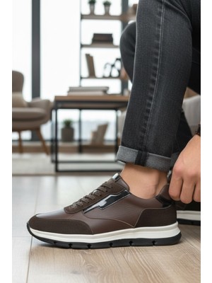 Enoch Erkek Klasik Ayakkabı - Kontrast Panel Tasarımlı ve Segmentli Esnek Tabanlı Bağcıklı Model