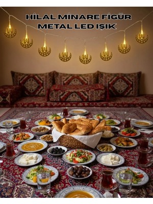 Zenvia Pilli Minareli Hilal LED Işık Gold Metal Ramazan Dekorasyonu ZNV2025