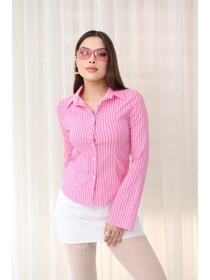 Beka Çan Kollu Likralı Çizgili Gömlek