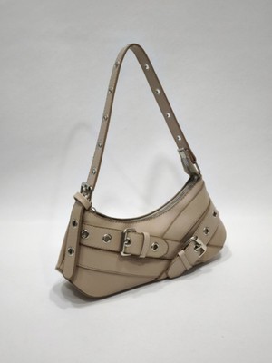 adissa collection Rocker - Tokalı Metal Halkalı Baget Çanta | Gümüş Aksesuarlı Punk Hobo