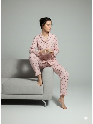 Boston Gül Desenli Önden Düğmeli Pijama Takımı