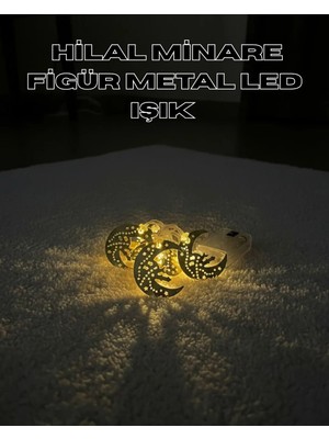 Zenvia Gold Renk Metal Minareli Hilal LED Işık Pilli Ramazan Süsü ZNV2025