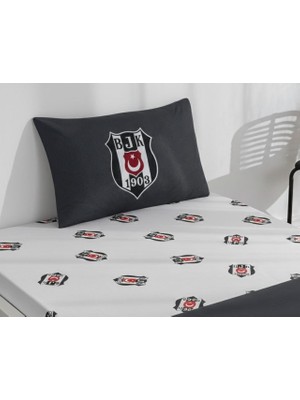 Taç Zorluteks Lisanslı Bjk  Beşiktaş Siyah Beyaz Tek Kişilik Pamuk Lastikli Çarşaf Seti 2 Parça
