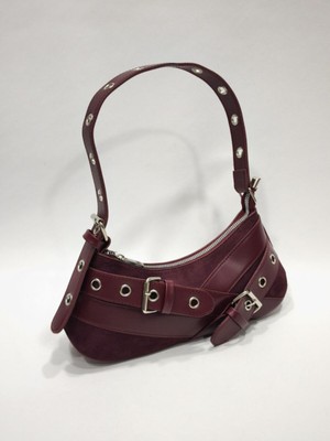 adissa collection Rocker - Tokalı Metal Halkalı Baget Çanta | Gümüş Aksesuarlı Punk Hobo