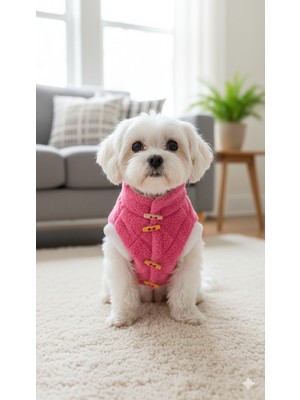 Patilemece Fuşya Peluş Içi Beyaz Astarlı Kedi Köpek Montu