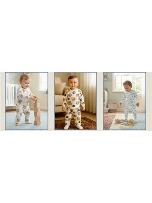 Buufuu 3 Adet %100 Pamuk Mevsimlik Erkek Bebek&çocuk Uzun Kollu Alt Üst Takım