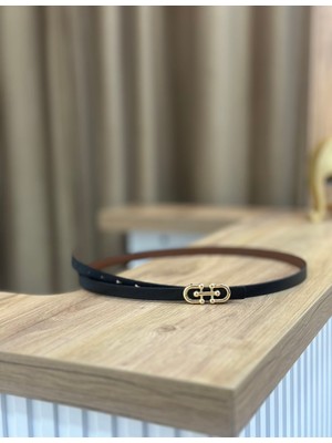 Erdesign Kadın Siyah Ince Gold Detaylı Kemer Kadın Kemer