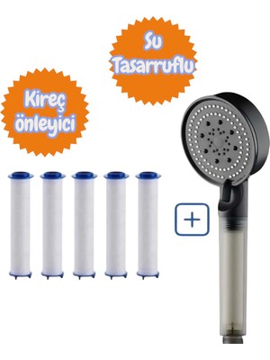 Truva 5 Adet Kireç Önleyici Filtre ve Su Tasarruflu Siyah Duş Başlığı