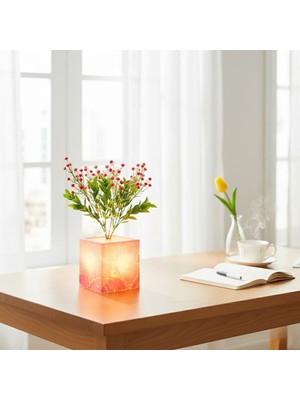 Kararlı Ticaret Işıklı Yapay Çiçek – Pembe Saksılı LED Dekoratif Bitki, Masaüstü ve Ev Ofis Aydınlatmalı Süs Bitkisi