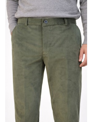 Varetta Erkek Yeşil Kadife Pantolon Ince Fitilli Klasik Kesim Cepli