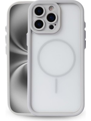 Vissona iPhone 16 Pro Uyumlu Kamera Korumalı Magsafe Wireless Şarj Özellikli Mat Silikon Gri Renkli Silikon