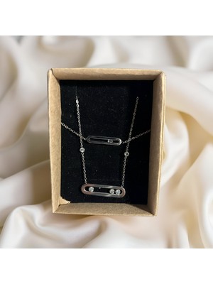 Ezgiarslanatalier Çelik Gümüş Marka Taşlı Set