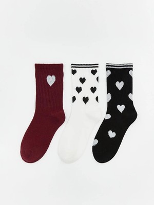 LC Waikiki Kalp Desenli Kadın Soket Çorap 3 Lü  (S6)