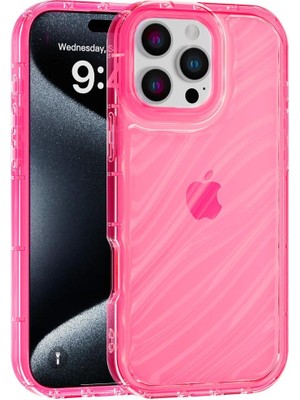 Vissona iPhone 16 Pro Uyumlu Telefon Kılıfı Kamera Çıkıntılı Kabartmalı Parlak Desenli Darbe Emici Silikon K