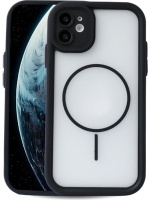 Vissona iPhone 11 Uyumlu Kamera Korumalı Magsafe Wireless Şarj Özellikli Mat Silikon Siyah Renkli Silikon Te