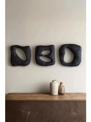 Muyika Duvar Dekoru Beton Görünümlü ,wabi Sabi–el Yapımı Modern Dekoratif Duvar Objesi, 3’lü Set Siyah