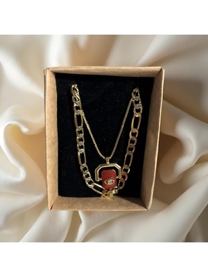 Ezgiarslanatalier Çelik Bordo Göz Zincir Set