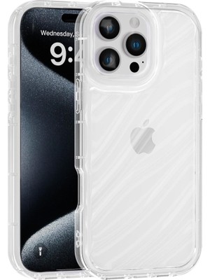Vissona iPhone 16 Pro Uyumlu Telefon Kılıfı Kamera Çıkıntılı Kabartmalı Parlak Desenli Darbe Emici Silikon K