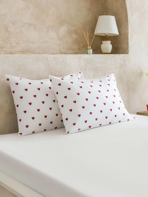 LC Waikiki Kırmızı Kalp Desenli Yastık Kılıfı 2 Li 50X70 cm  (S6)