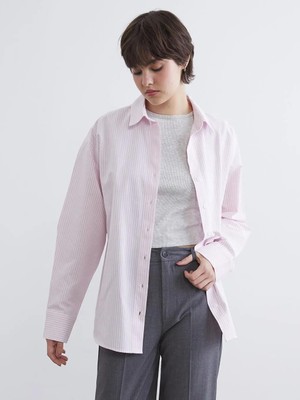 LC Waikiki Pembe Çizgili Oversize Poplin Kadın Gömlek  (S6)