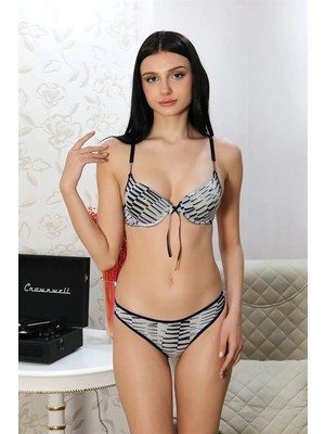 MTM My The Mall Kadın Destekli Desenli Taş Detaylı Sütyen Takım Gri