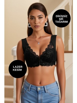 Kayoubi Kadın Push Up Önden Agraflı Pedli Bonny Çiçek Desenli Dikişsiz Dantelli Sütyen Bralet Bra Sütyeni