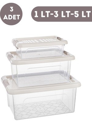 Loremp Saklama Kutusu 3 Adet 1-3-5 Lt Iç Içe Geçmeli Gıda Saklama Kabı