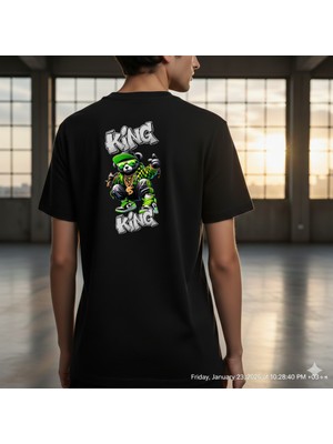 Etoile Studio Unisex %100 Pamuklu Oversize Grafik Baskılı Bisiklet Yaka Tişört Sevgili Kombini King