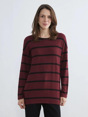 LC Waikiki Siyah Bisiklet Yaka Çizgili Kadın Tişört  (S6)