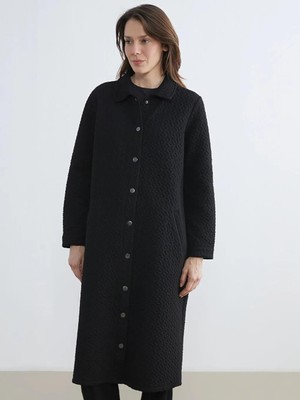 LC Waikiki Siyah Hakim Yaka Kendinden Desenli Kadın Ferace  (S6)