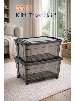 Loremp 55 Lt Tekerlekli Kilitli Saklama Kutusu 2 Adet Depolama Düzenleyici